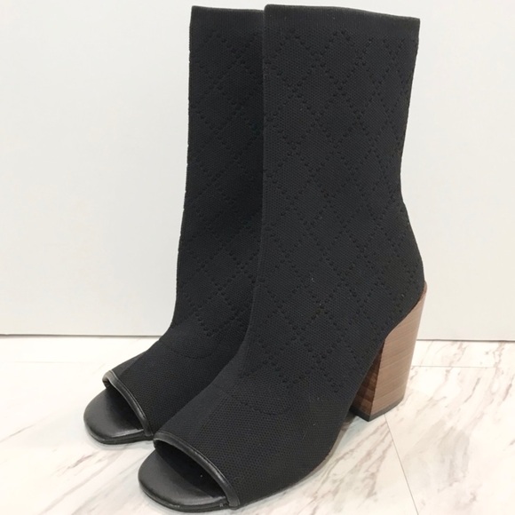 Kelsi Dagger Macey Knit Peep Toe Black Sock Bootie - Picture 1 of 9